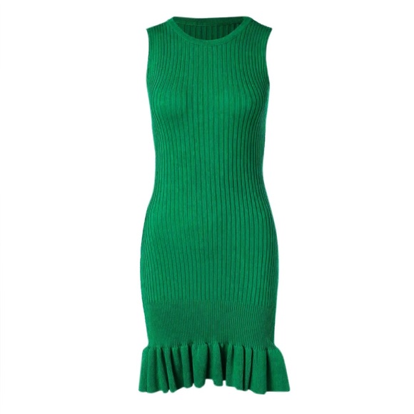 Green Ribbed Ruffle Hem Dress NEW M - Picture 4 of 14